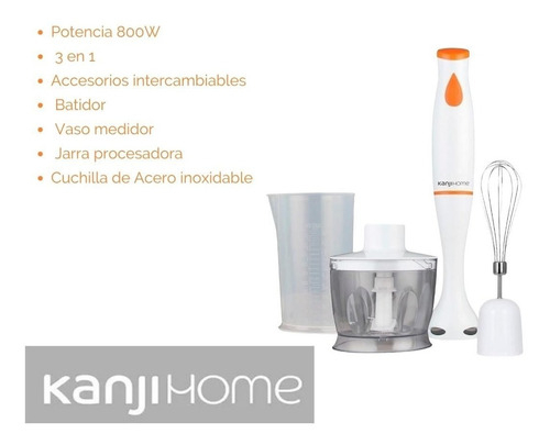 Mixer Licuadora De Mano Licua Tritura Procesa Y Bate 800w Color Blanco