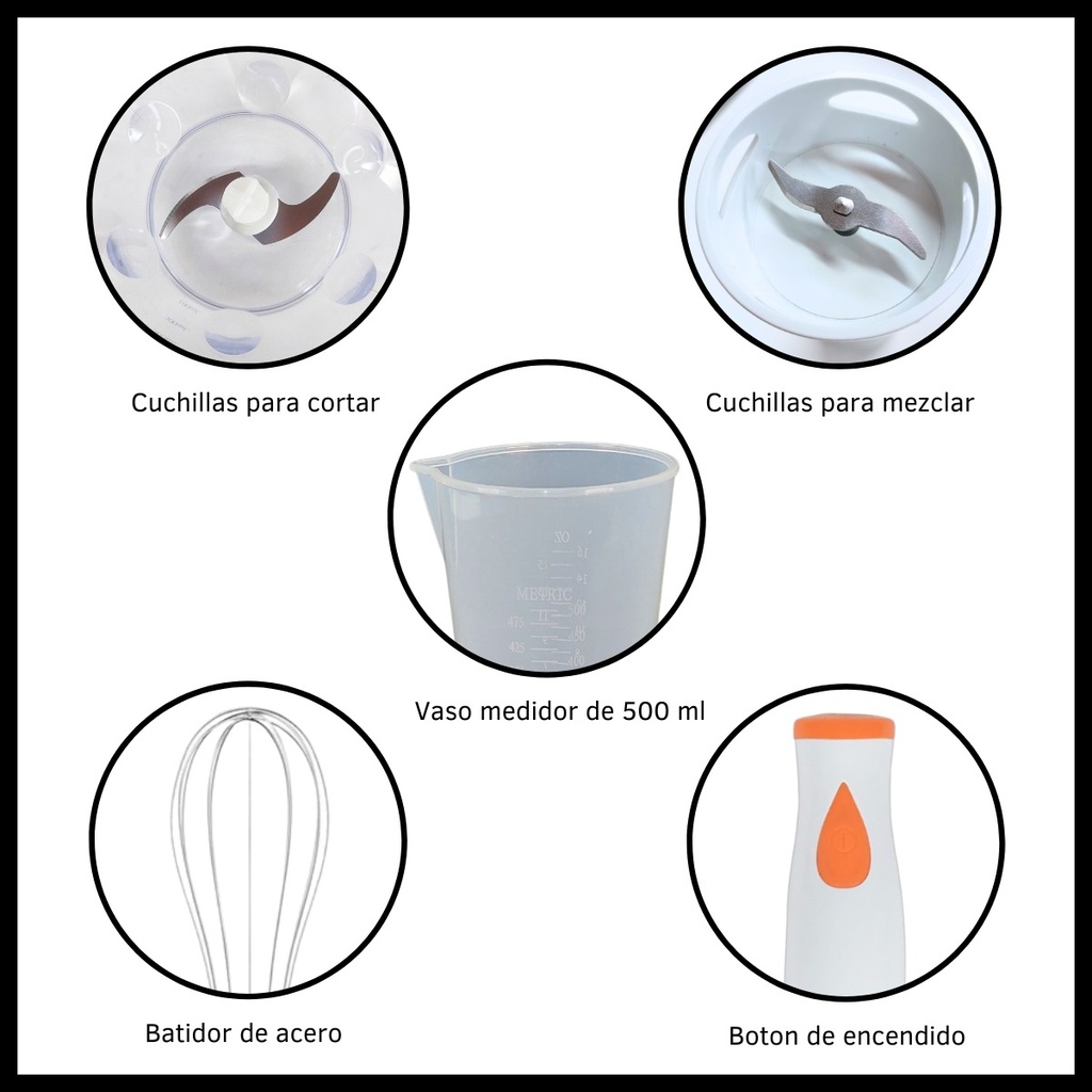 Mixer Licuadora De Mano Licua Tritura Procesa Y Bate 800w Color Blanco